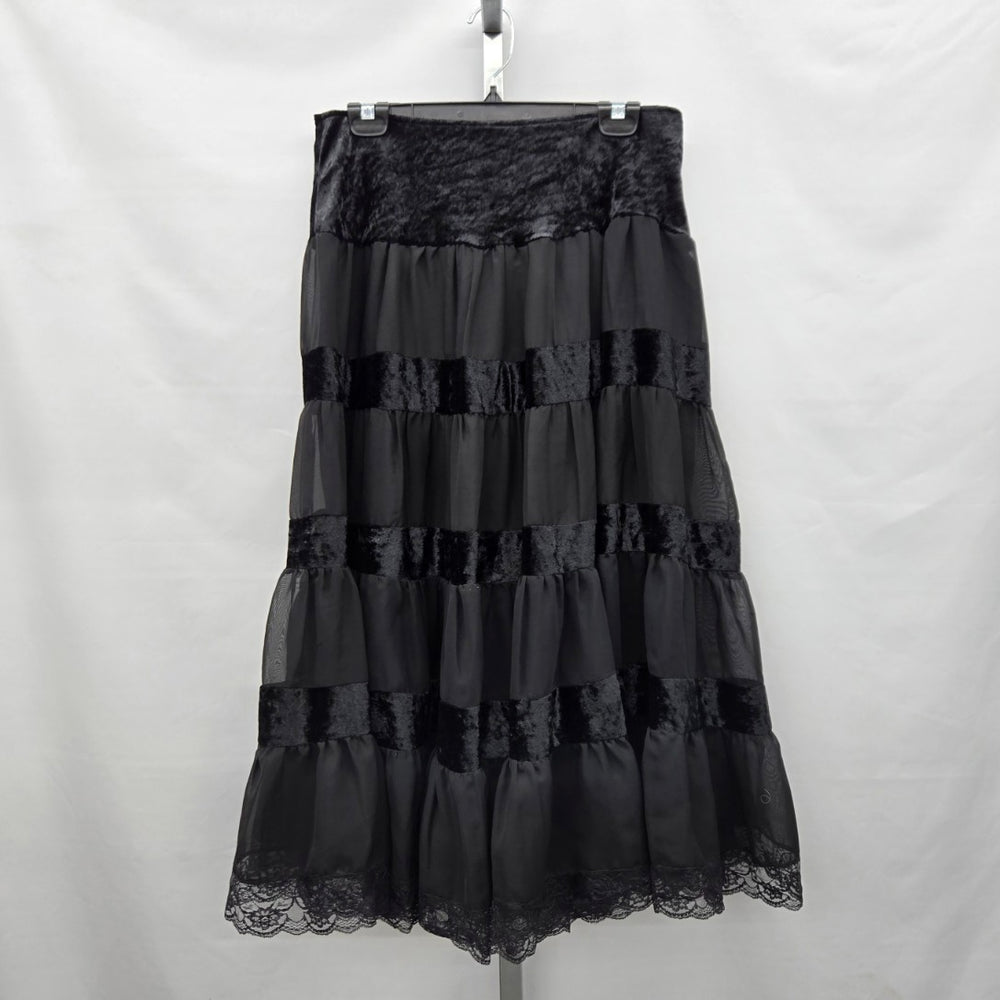Nathalie B Velvet Chiffon Tiered Maxi Skirt Black - Size S
