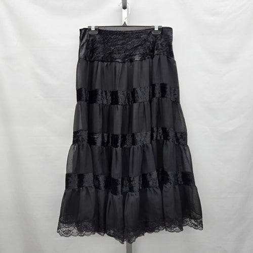 Nathalie B Velvet Chiffon Tiered Maxi Skirt Black - Size S