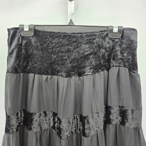 Nathalie B Velvet Chiffon Tiered Maxi Skirt Black - Size S