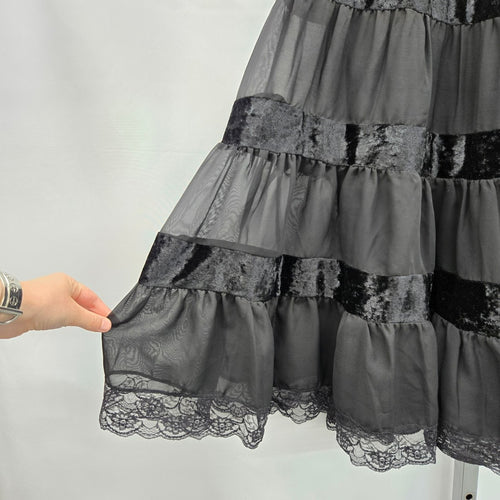 Nathalie B Velvet Chiffon Tiered Maxi Skirt Black - Size S
