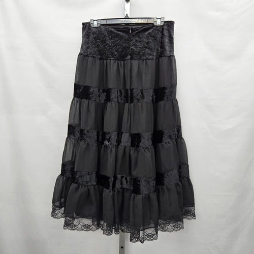 Nathalie B Velvet Chiffon Tiered Maxi Skirt Black - Size S