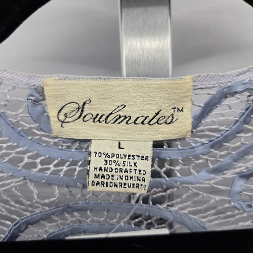 Soulmates Handcrafted Silk Blend Embroidered Beaded Lace Jacket Blue - Size L