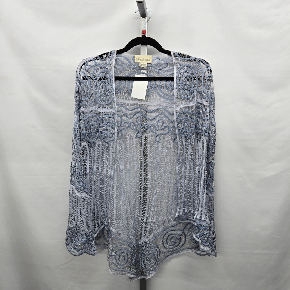 Soulmates Handcrafted Silk Blend Embroidered Beaded Lace Jacket Blue - Size L