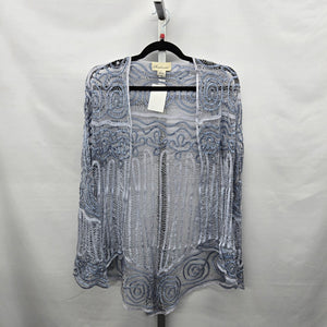 Soulmates Handcrafted Silk Blend Embroidered Beaded Lace Jacket Blue - Size L