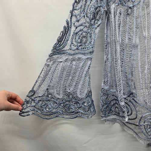 Soulmates Handcrafted Silk Blend Embroidered Beaded Lace Jacket Blue - Size L