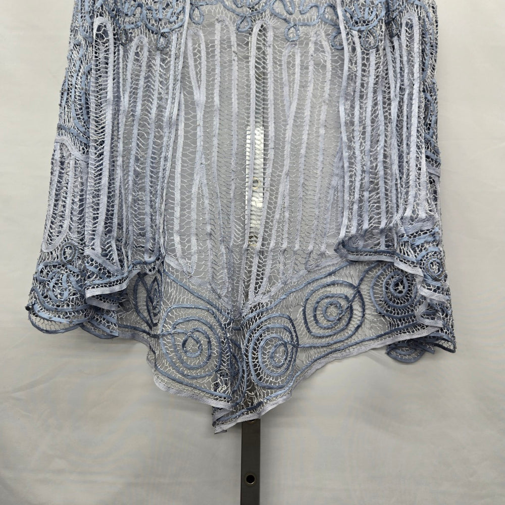 Soulmates Handcrafted Silk Blend Embroidered Beaded Lace Jacket Blue - Size L