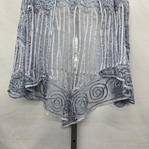 Soulmates Handcrafted Silk Blend Embroidered Beaded Lace Jacket Blue - Size L