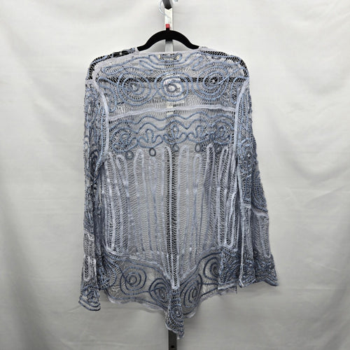 Soulmates Handcrafted Silk Blend Embroidered Beaded Lace Jacket Blue - Size L
