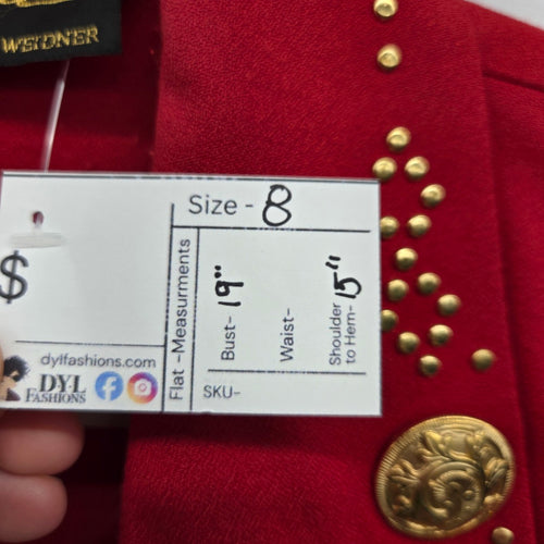 Farouche by Lori Weidner Embellished Cropped Blazer Jacket Red - Size 8