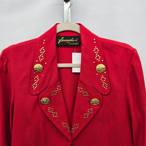 Farouche by Lori Weidner Embellished Cropped Blazer Jacket Red - Size 8
