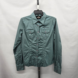 Harley-Davidson Motor Clothes Stretch Cotton Button-Up Shirt Sage Green - Size L