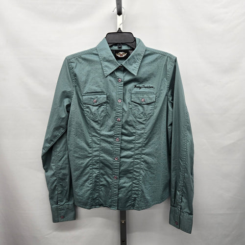 Harley-Davidson Motor Clothes Stretch Cotton Button-Up Shirt Sage Green - Size L