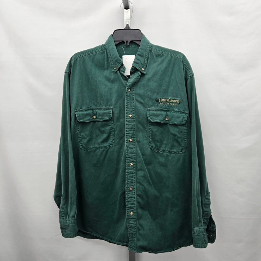 Harley-Davidson MotorClothes Vintage Green Embroidered Button-Up Shirt - Size L