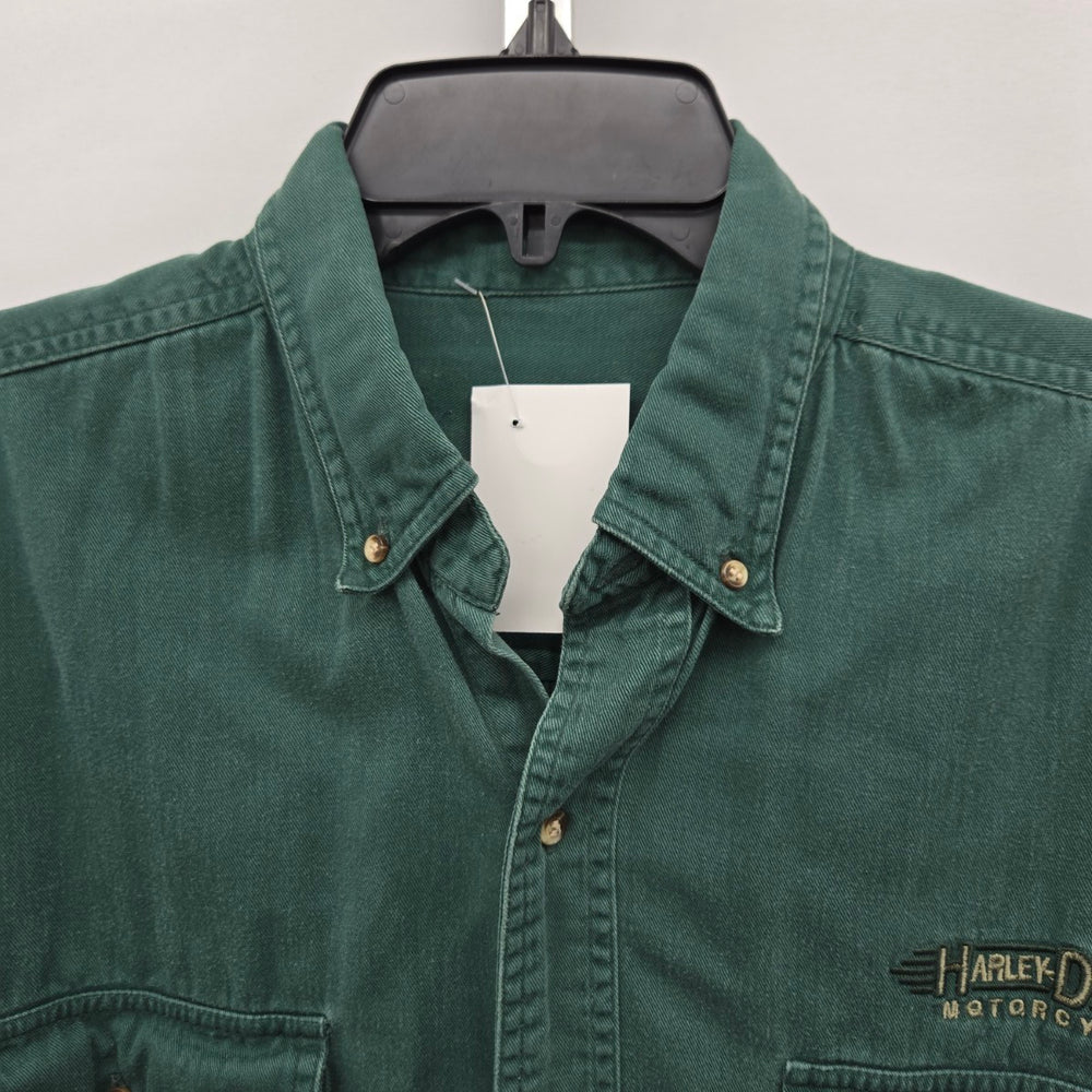 Harley-Davidson MotorClothes Vintage Green Embroidered Button-Up Shirt - Size L