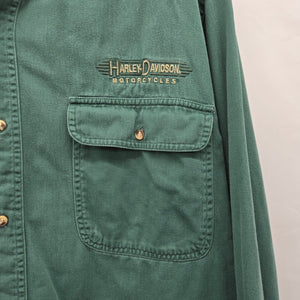 Harley-Davidson MotorClothes Vintage Green Embroidered Button-Up Shirt - Size L