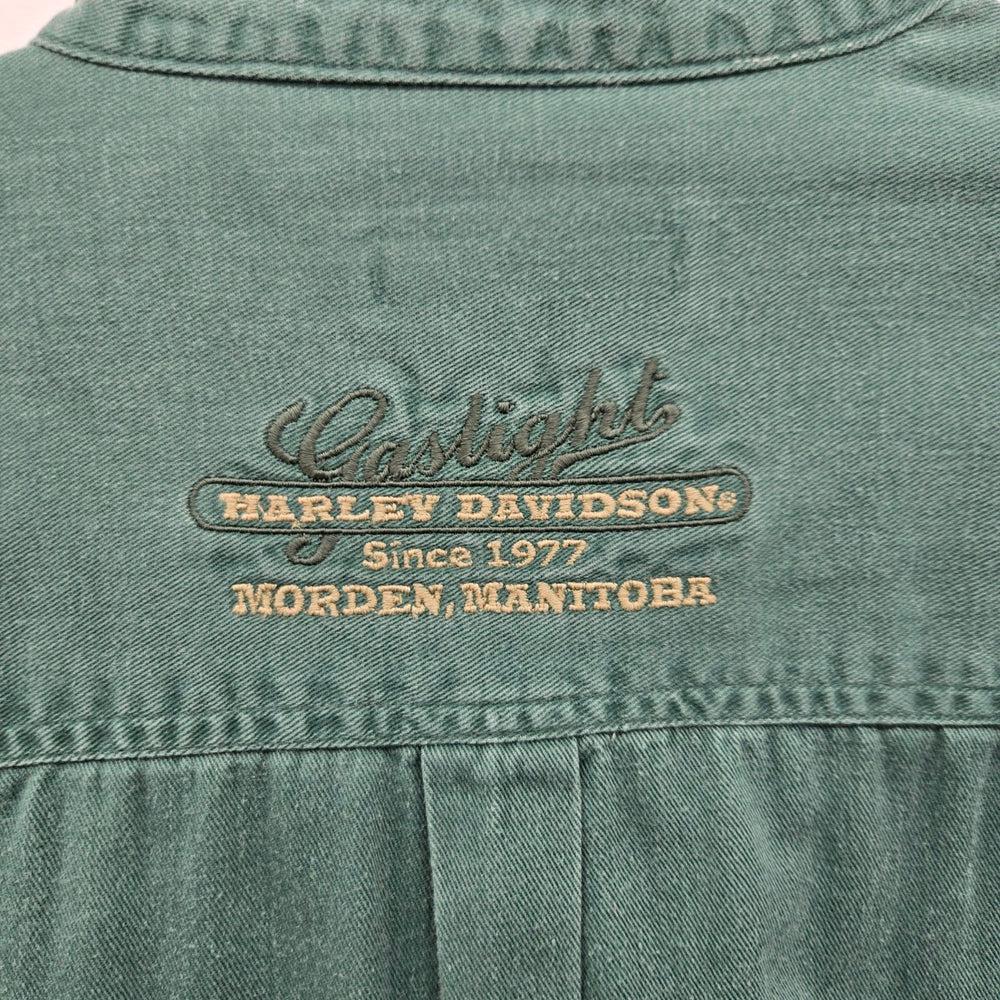 Harley-Davidson MotorClothes Vintage Green Embroidered Button-Up Shirt - Size L