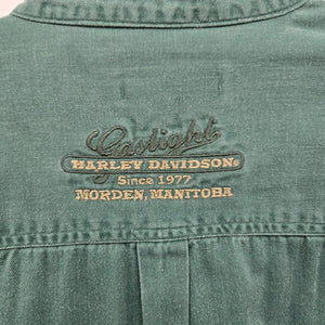 Harley-Davidson MotorClothes Vintage Green Embroidered Button-Up Shirt - Size L