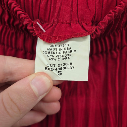 Vintage Red Tiered  Bohemian Crinkle Viscose Maxi Skirt - Size S
