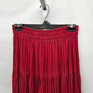 Vintage Red Tiered  Bohemian Crinkle Viscose Maxi Skirt - Size S