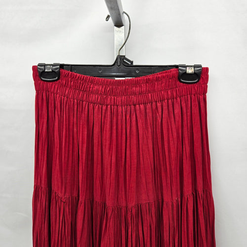 Vintage Red Tiered  Bohemian Crinkle Viscose Maxi Skirt - Size S