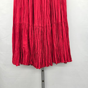Vintage Red Tiered  Bohemian Crinkle Viscose Maxi Skirt - Size S