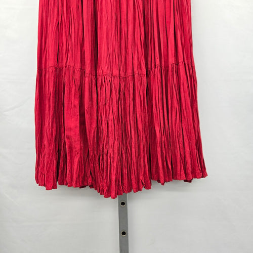 Vintage Red Tiered  Bohemian Crinkle Viscose Maxi Skirt - Size S