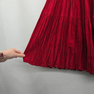Vintage Red Tiered  Bohemian Crinkle Viscose Maxi Skirt - Size S