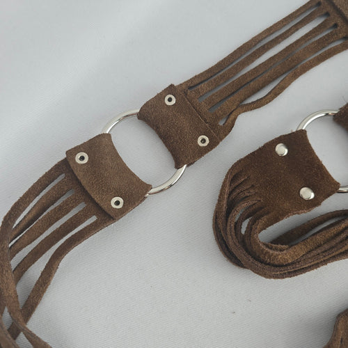 Brown Suede Leather Fringe O-Ring Belt – Size 32 S/M
