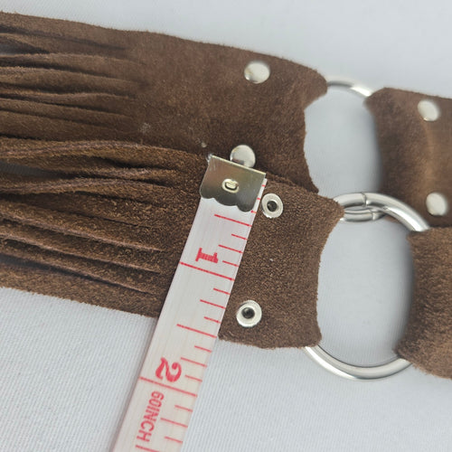 Brown Suede Leather Fringe O-Ring Belt – Size 32 S/M