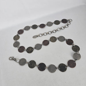 Mixed Metal Hammered Disc Chain Belt – Adjustable Boho Statement Belt Size M/L