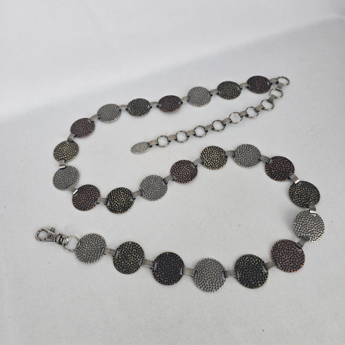 Mixed Metal Hammered Disc Chain Belt – Adjustable Boho Statement Belt Size M/L