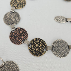 Mixed Metal Hammered Disc Chain Belt – Adjustable Boho Statement Belt Size M/L