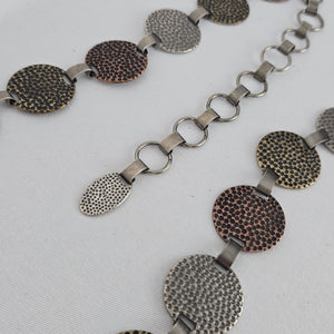 Mixed Metal Hammered Disc Chain Belt – Adjustable Boho Statement Belt Size M/L
