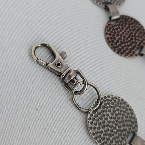 Mixed Metal Hammered Disc Chain Belt – Adjustable Boho Statement Belt Size M/L