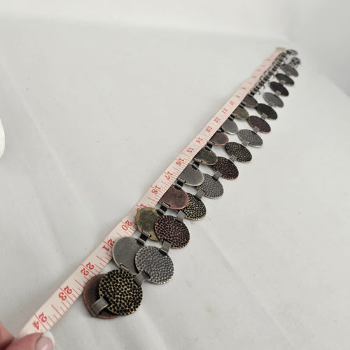 Mixed Metal Hammered Disc Chain Belt – Adjustable Boho Statement Belt Size M/L