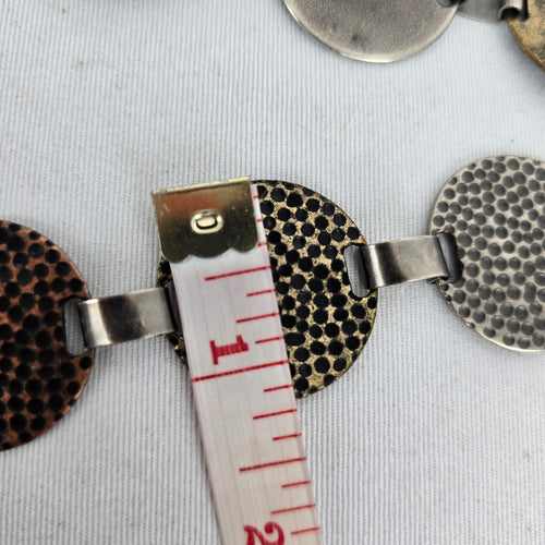 Mixed Metal Hammered Disc Chain Belt – Adjustable Boho Statement Belt Size M/L