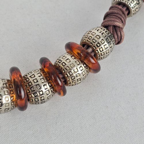 Gold-Tone Chain Belt with Silver Beads & Amber Rings – Adjustable Boho Belt Size M