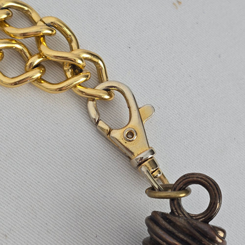 Gold-Tone Chain Belt with Silver Beads & Amber Rings – Adjustable Boho Belt Size M