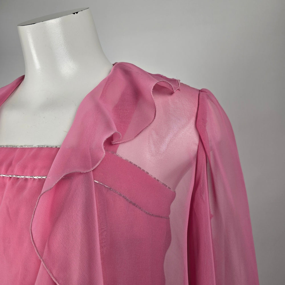 Vintage Party Time Fashions Pink Chiffon Maxi Dress & Ruffle Jacket Set - Size S