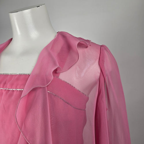 Vintage Party Time Fashions Pink Chiffon Maxi Dress & Ruffle Jacket Set - Size S
