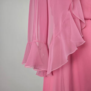 Vintage Party Time Fashions Pink Chiffon Maxi Dress & Ruffle Jacket Set - Size S