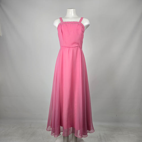 Vintage Party Time Fashions Pink Chiffon Maxi Dress & Ruffle Jacket Set - Size S