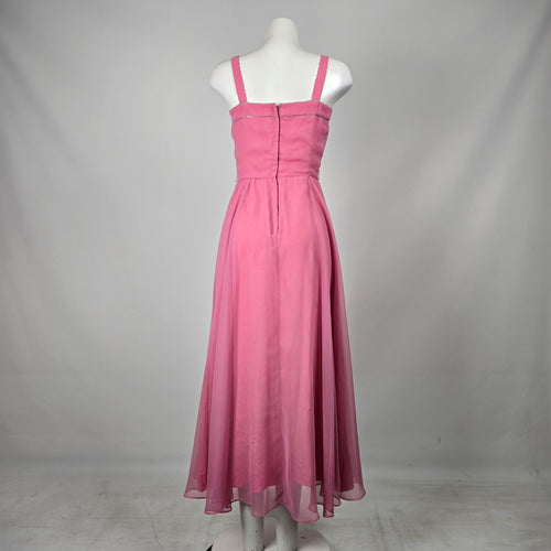 Vintage Party Time Fashions Pink Chiffon Maxi Dress & Ruffle Jacket Set - Size S
