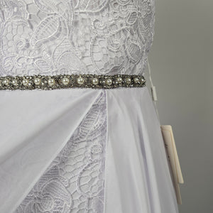 Mingda's Dress White Lace Chiffon Halter Wedding Gown with Rhinestone Pearl Trim - Size S