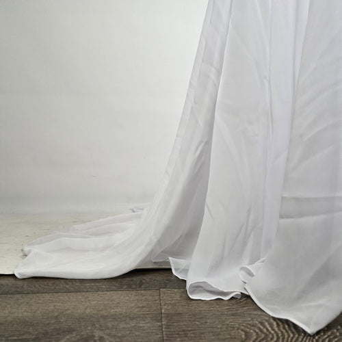 Mingda's Dress White Lace Chiffon Halter Wedding Gown with Rhinestone Pearl Trim - Size S