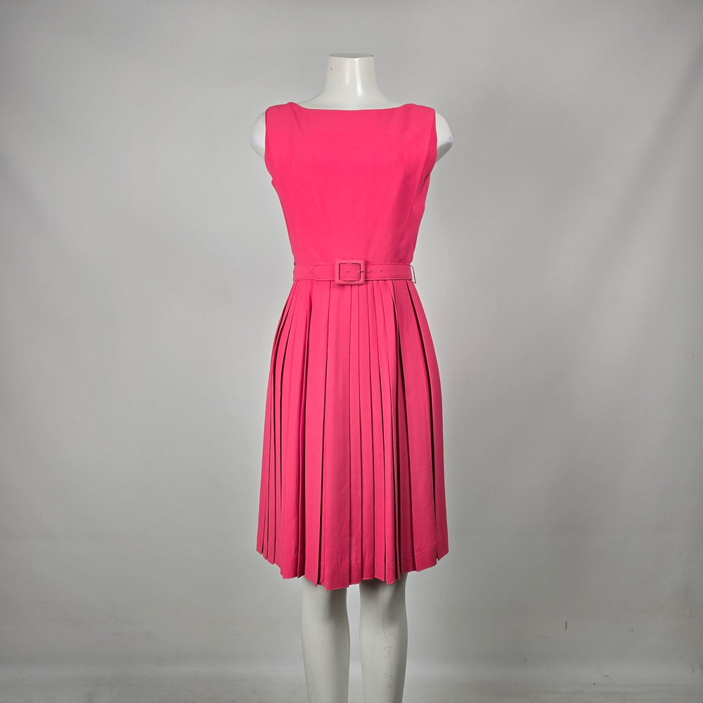 Vintage Windsor Dress Hot Pink Pleated Belted Midi Dress - Size 11
