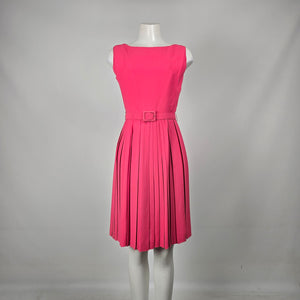 Vintage Windsor Dress Hot Pink Pleated Belted Midi Dress - Size 11