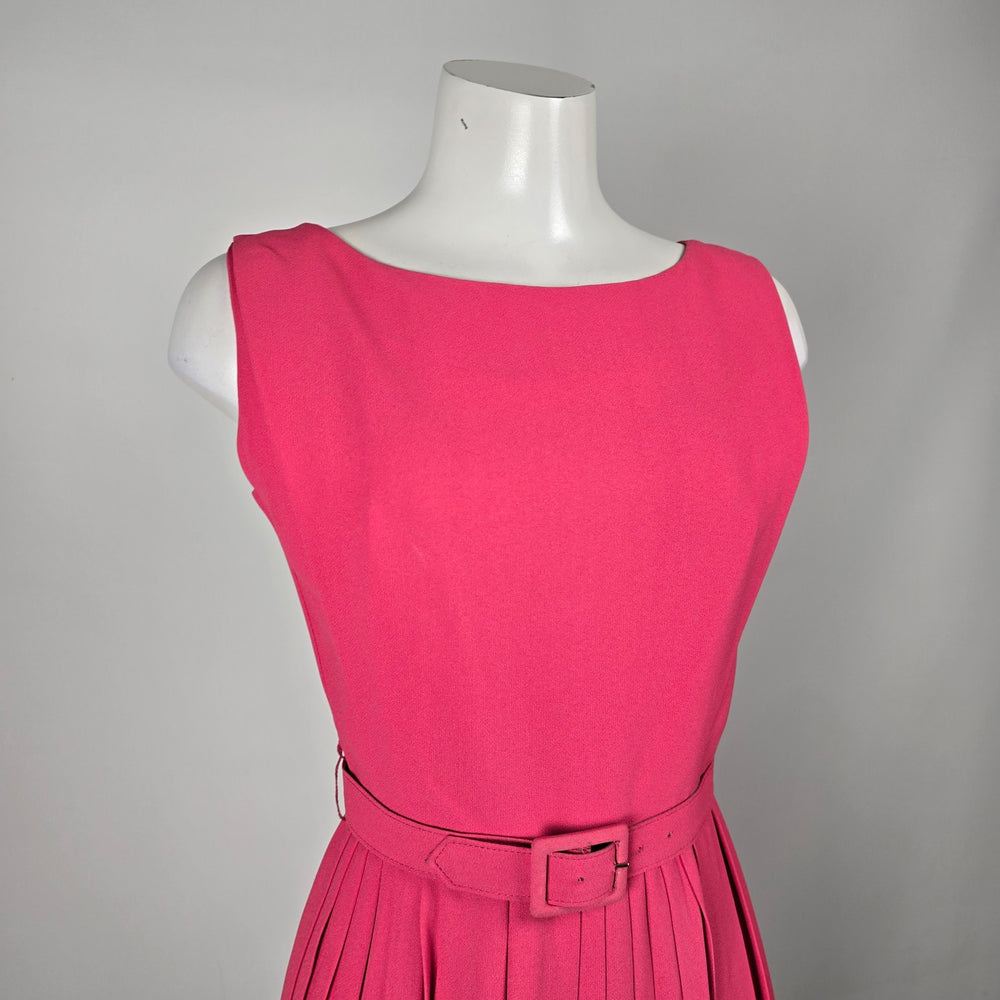 Vintage Windsor Dress Hot Pink Pleated Belted Midi Dress - Size 11