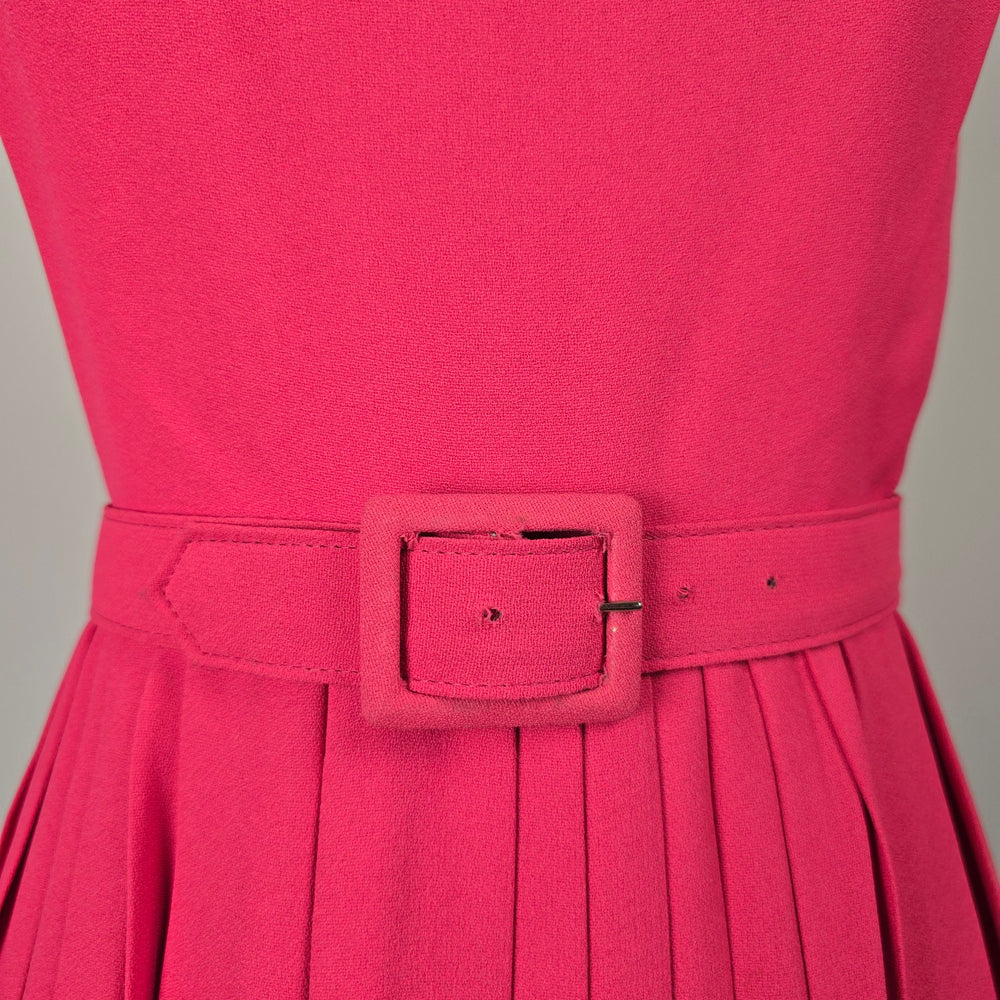Vintage Windsor Dress Hot Pink Pleated Belted Midi Dress - Size 11