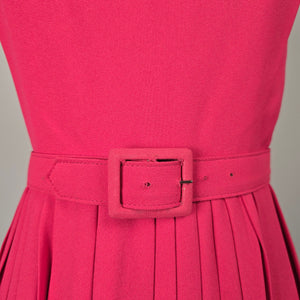 Vintage Windsor Dress Hot Pink Pleated Belted Midi Dress - Size 11